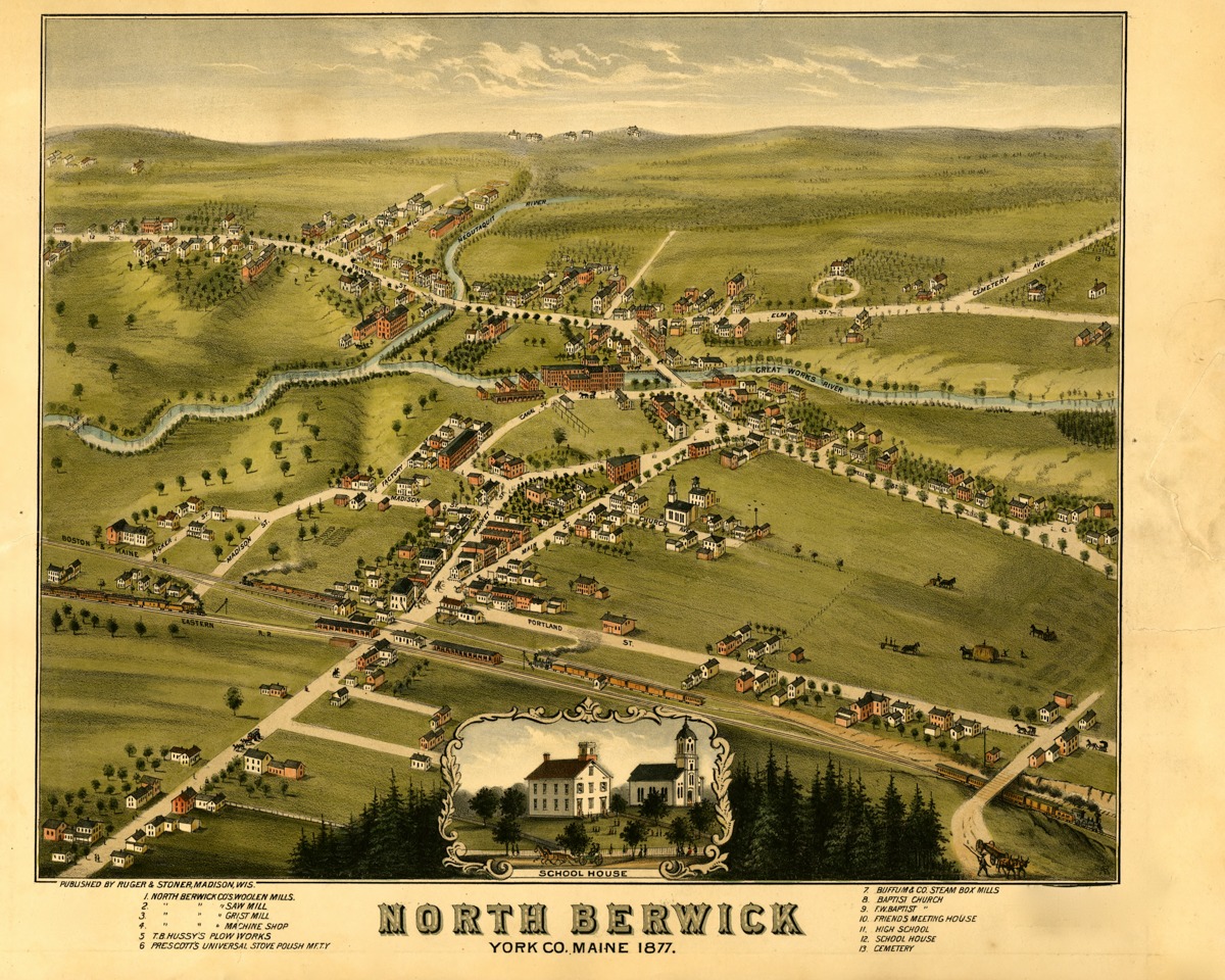 Vintage Places – North Berwick, Maine – Art Print on Paper or Canvas