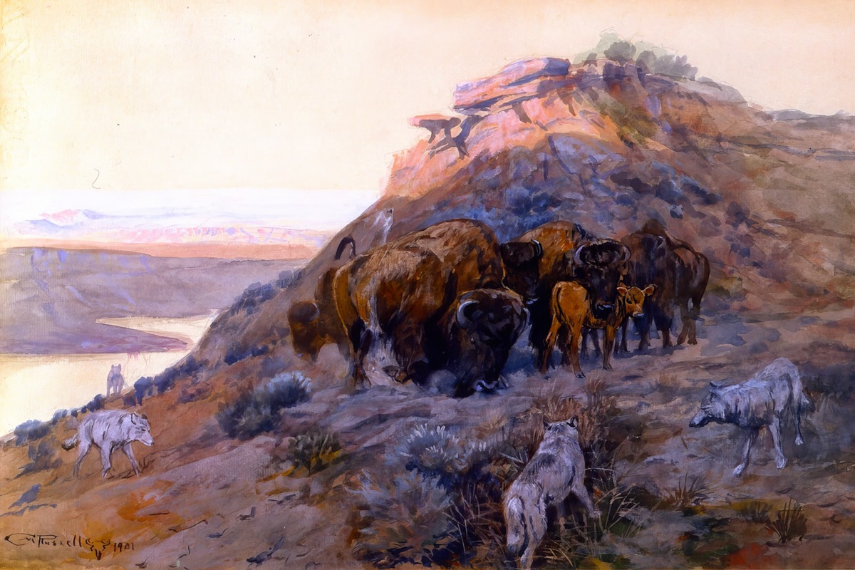 Charles Marion Russell – Buffalo Herd at Bay – Art Print on Paper or Canvas