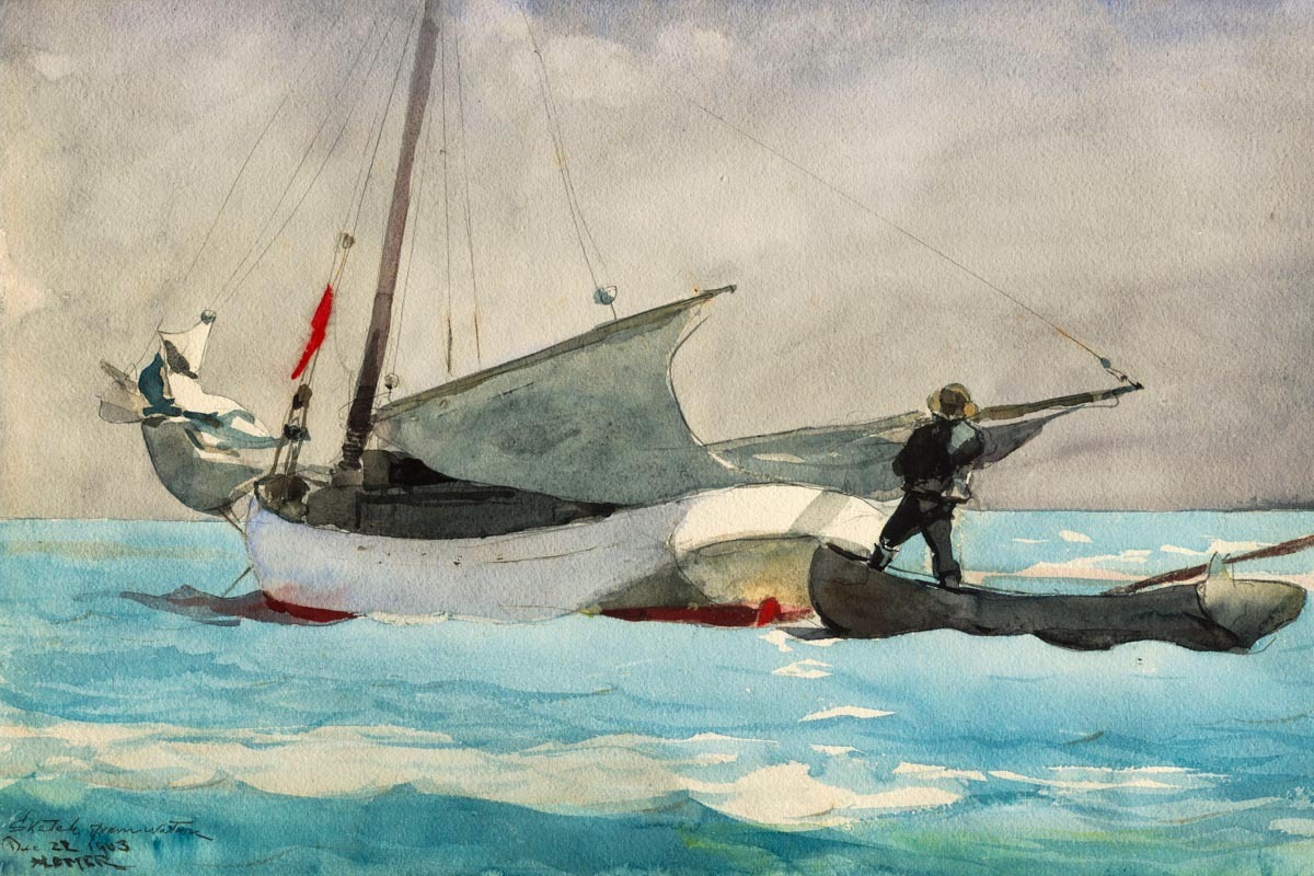 Winslow Homer – Stowing Sail – Art Print on Paper or Canvas