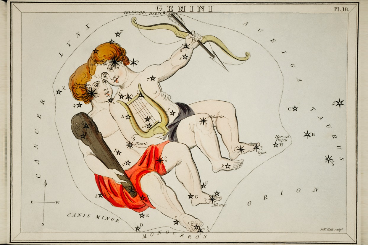 Sidney Hall – Astronomical Chart Illustration of the Zodiac Gemini – Art Print
