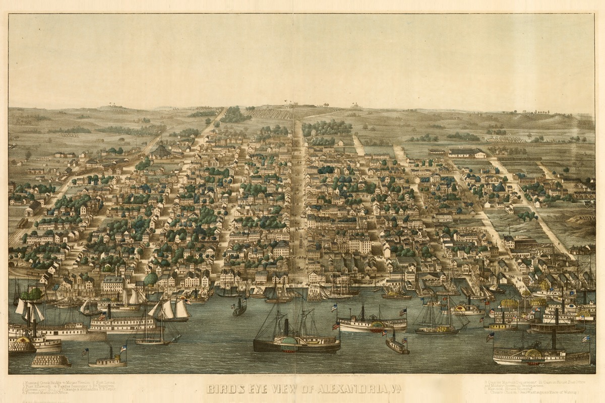 Vintage Places – Birds Eye View of Alexandria Virginia – Paper or Canvas
