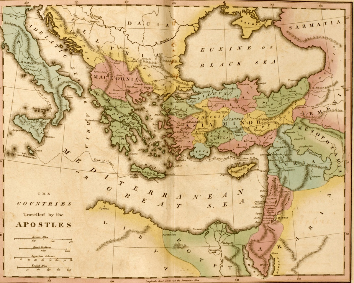 Vintage Maps – Countries Travelled by the Apostles – Paper or Canvas