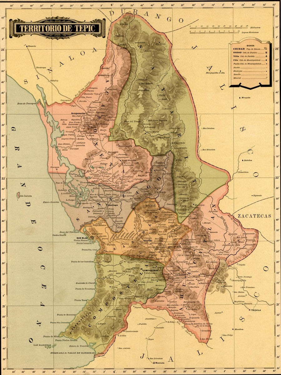 Vintage Maps – Terrirotrio De Tepic – Art Print on Paper or Canvas