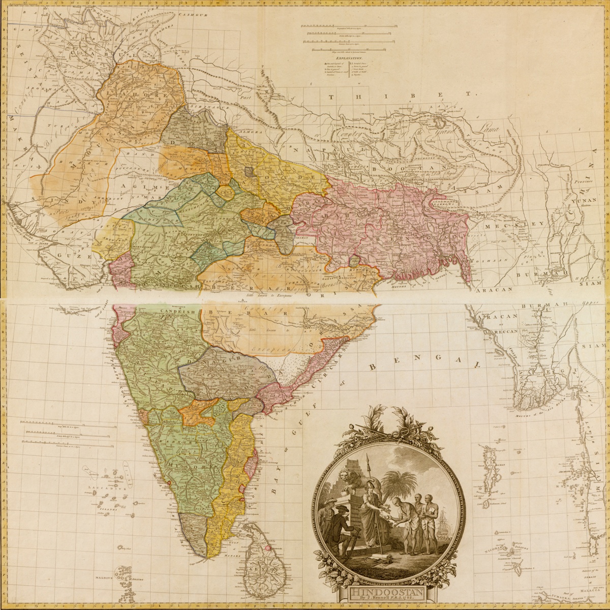 Vintage Maps – India Hindustan – Art Print on Paper or Canvas