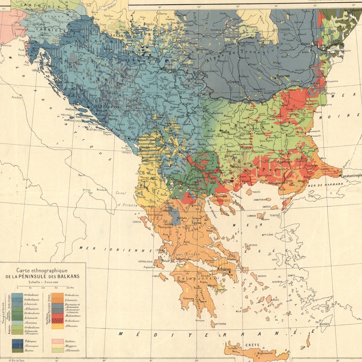 Vintage Maps – Ethnographic Map of the Balkan Peninsula – Paper or Canvas
