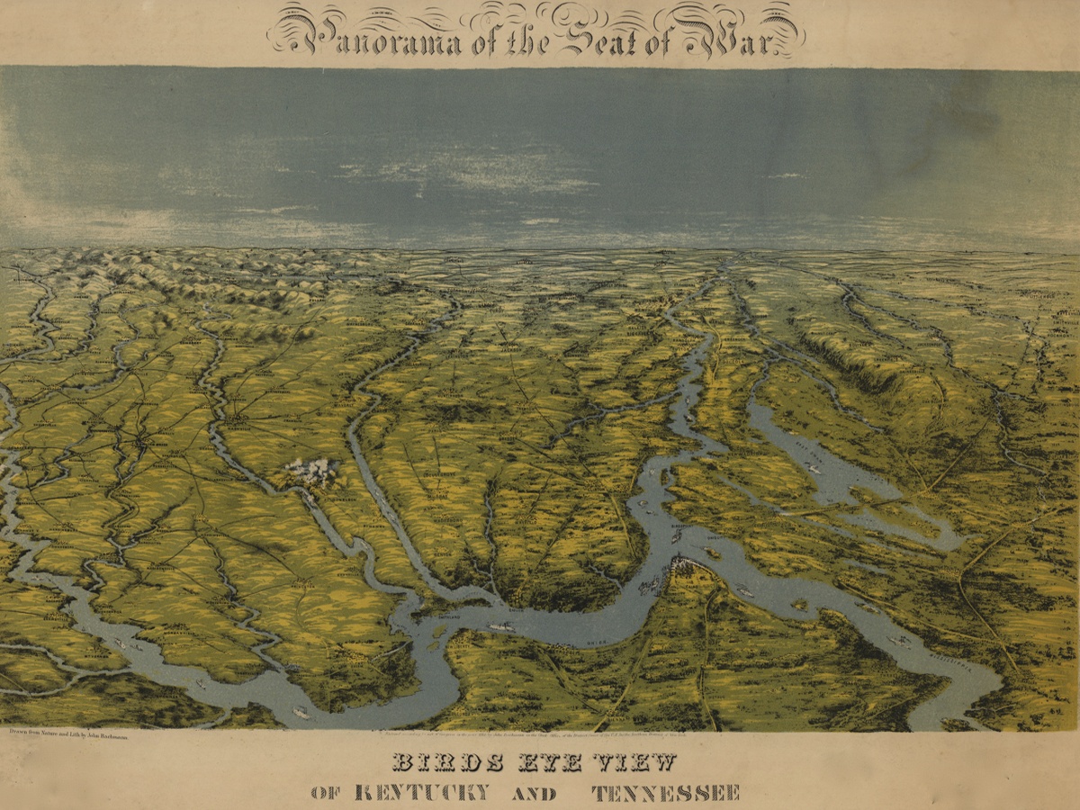Vintage Maps – Birds Eye View of Kentucky and Tennessee – Paper or Canvas