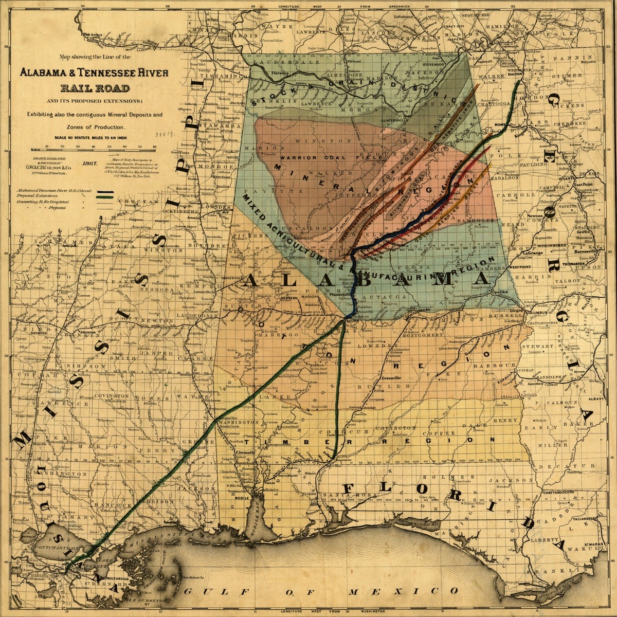 Vintage Maps – Alabama and Tennessee River Rail Road – Paper or Canvas