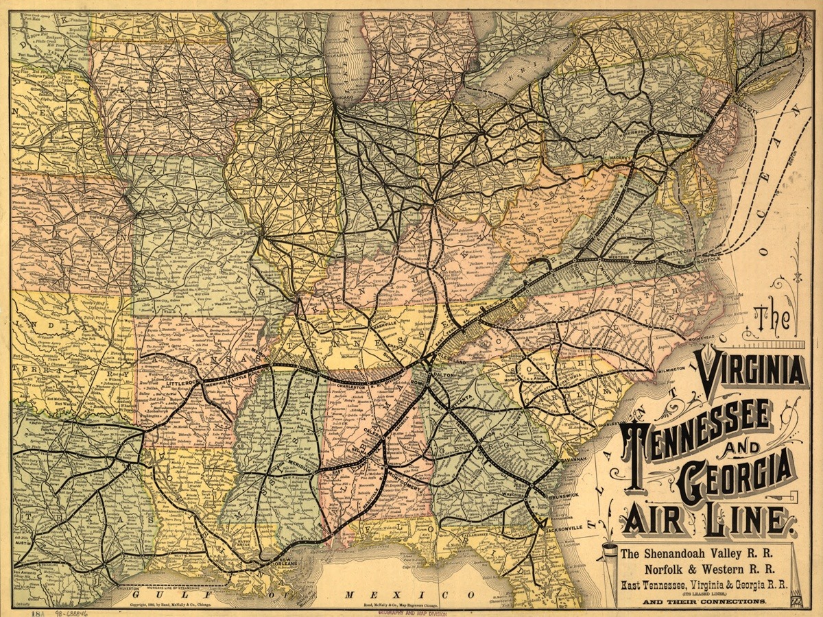 Vintage Maps – Virginia Tennessee and Georgia Air Line – Paper or Canvas