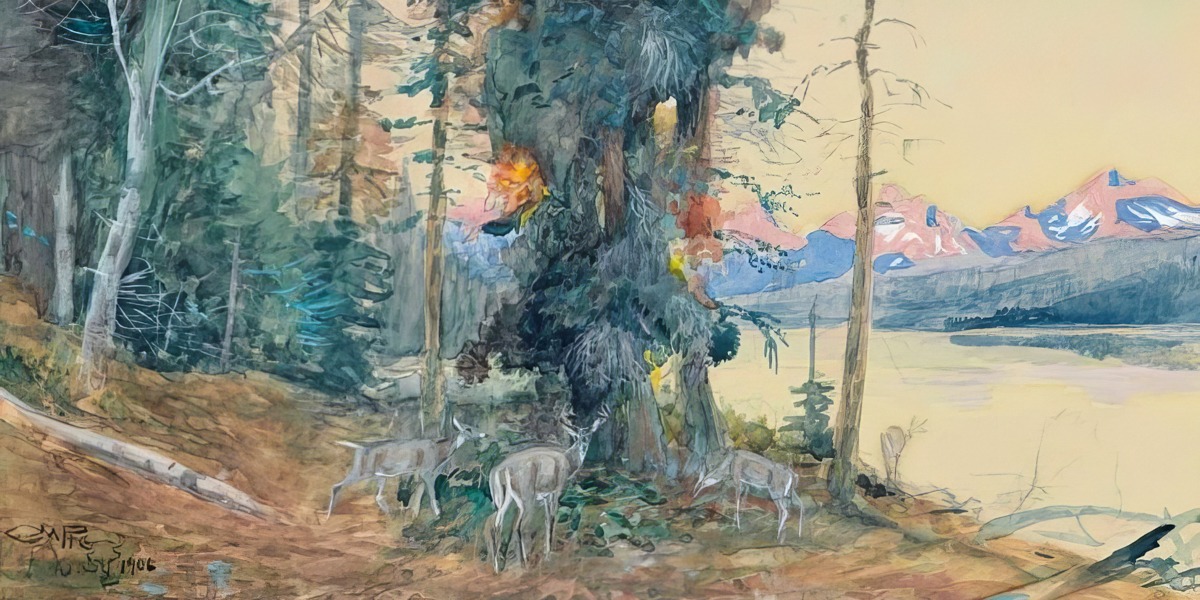 Charles Marion Russell – Deer at Lake McDonald – Art Print on Paper or Canvas