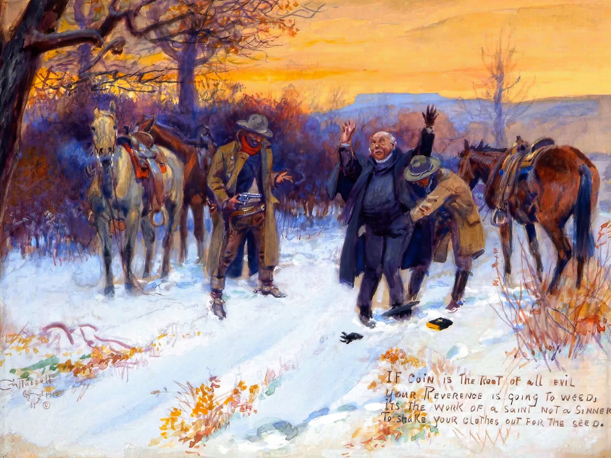 Charles Marion Russell – Fleecing the Priest – Art Print on Paper or Canvas