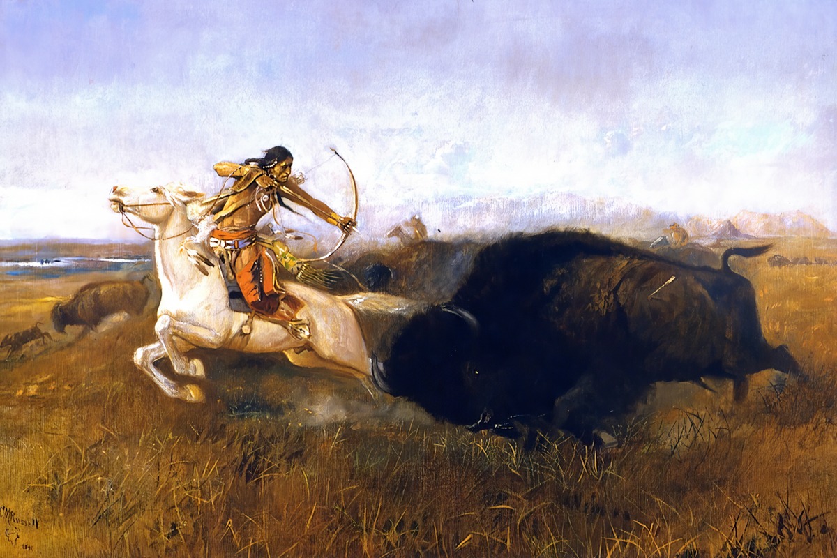 Charles Marion Russell – Indians Hunting Buffalo – Art Print on Paper or Canvas