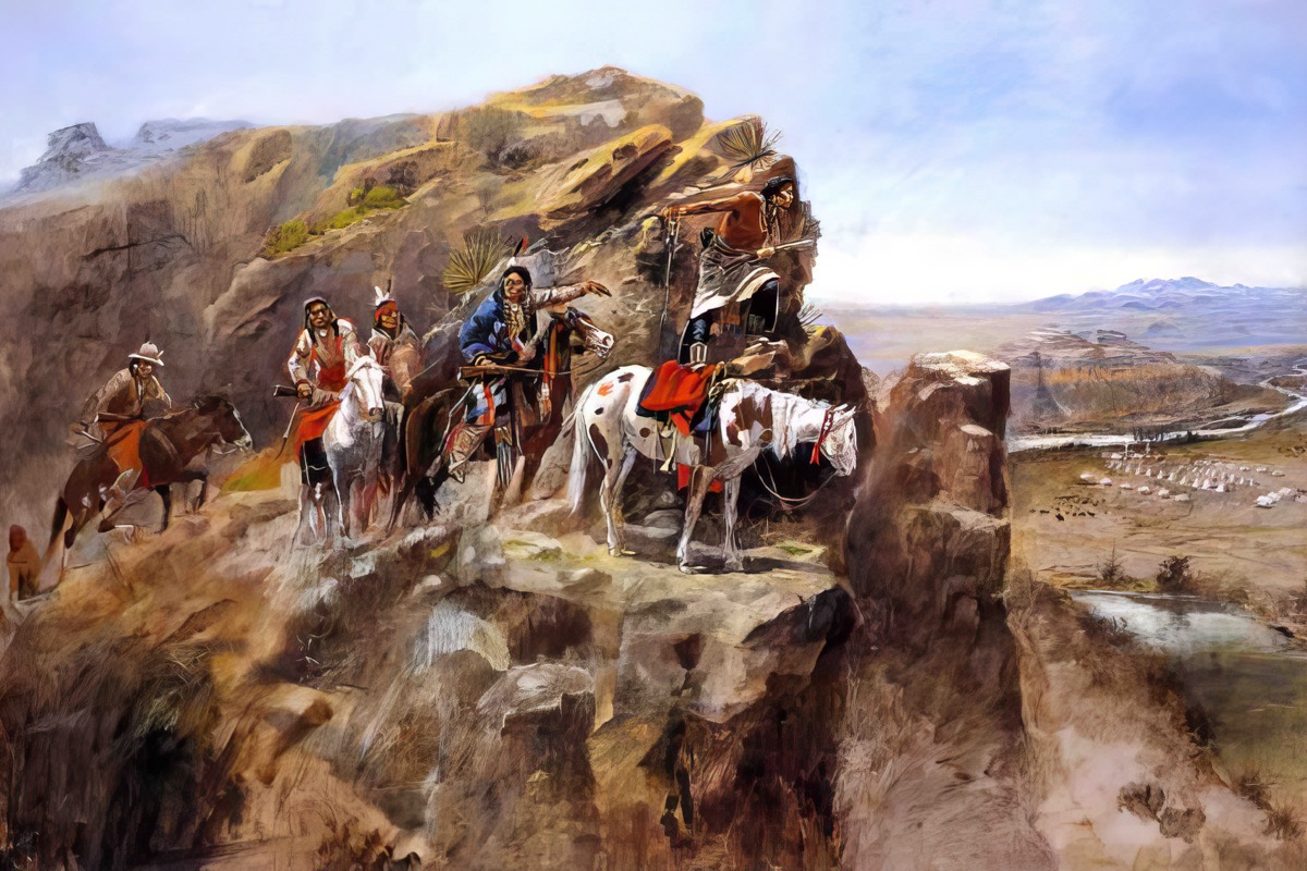 Russell – Indians on a Bluff Surveying General Miles Troops – Paper or Canvas