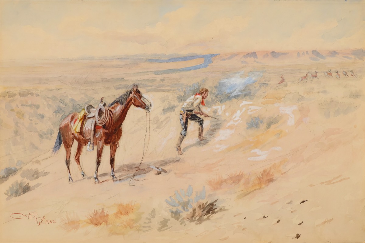 Charles Marion Russell – Man Hunting Antelope – Art Print on Paper or Canvas