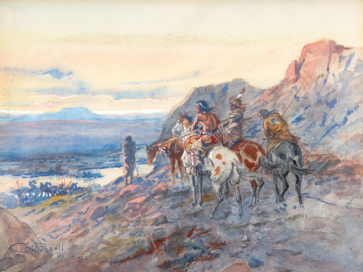 Charles Marion Russell – Planning the Attack, the Wagon Train – Paper or Canvas