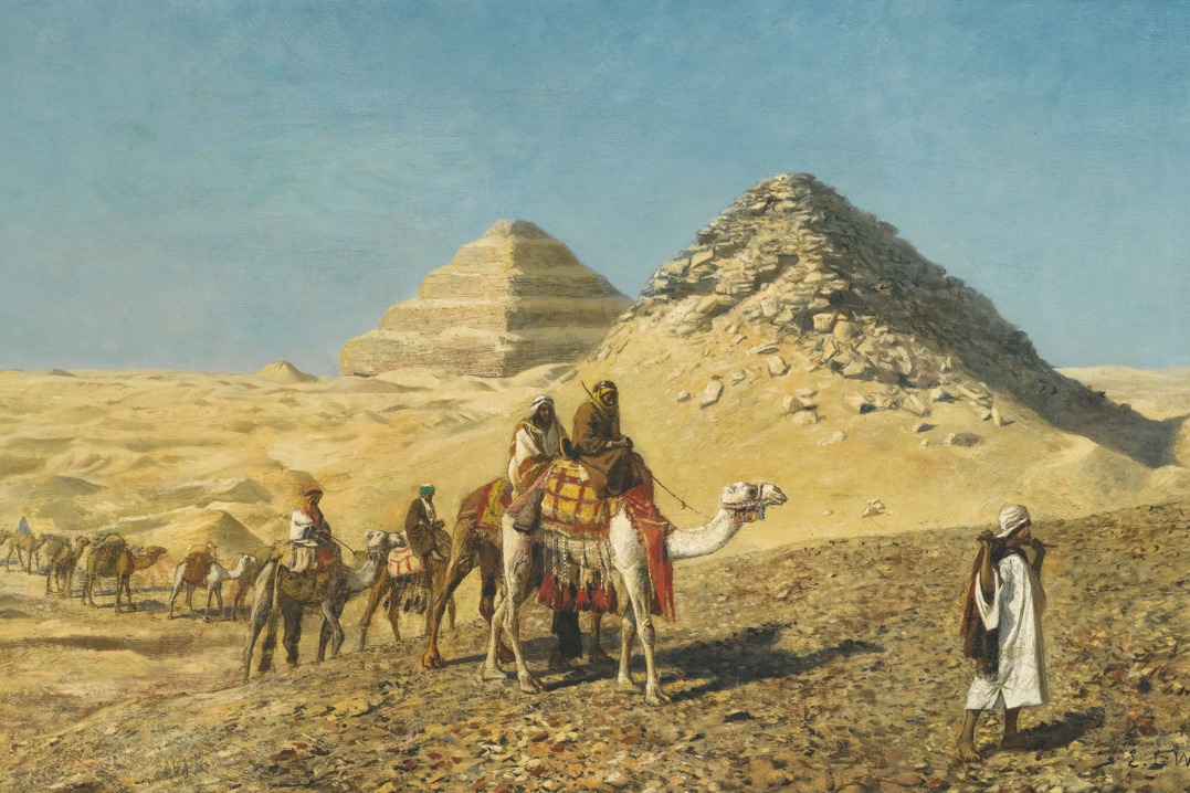 Edwin Lord Weeks – Camel Caravan Amid the Pyramids, Egypt – Paper or Canvas