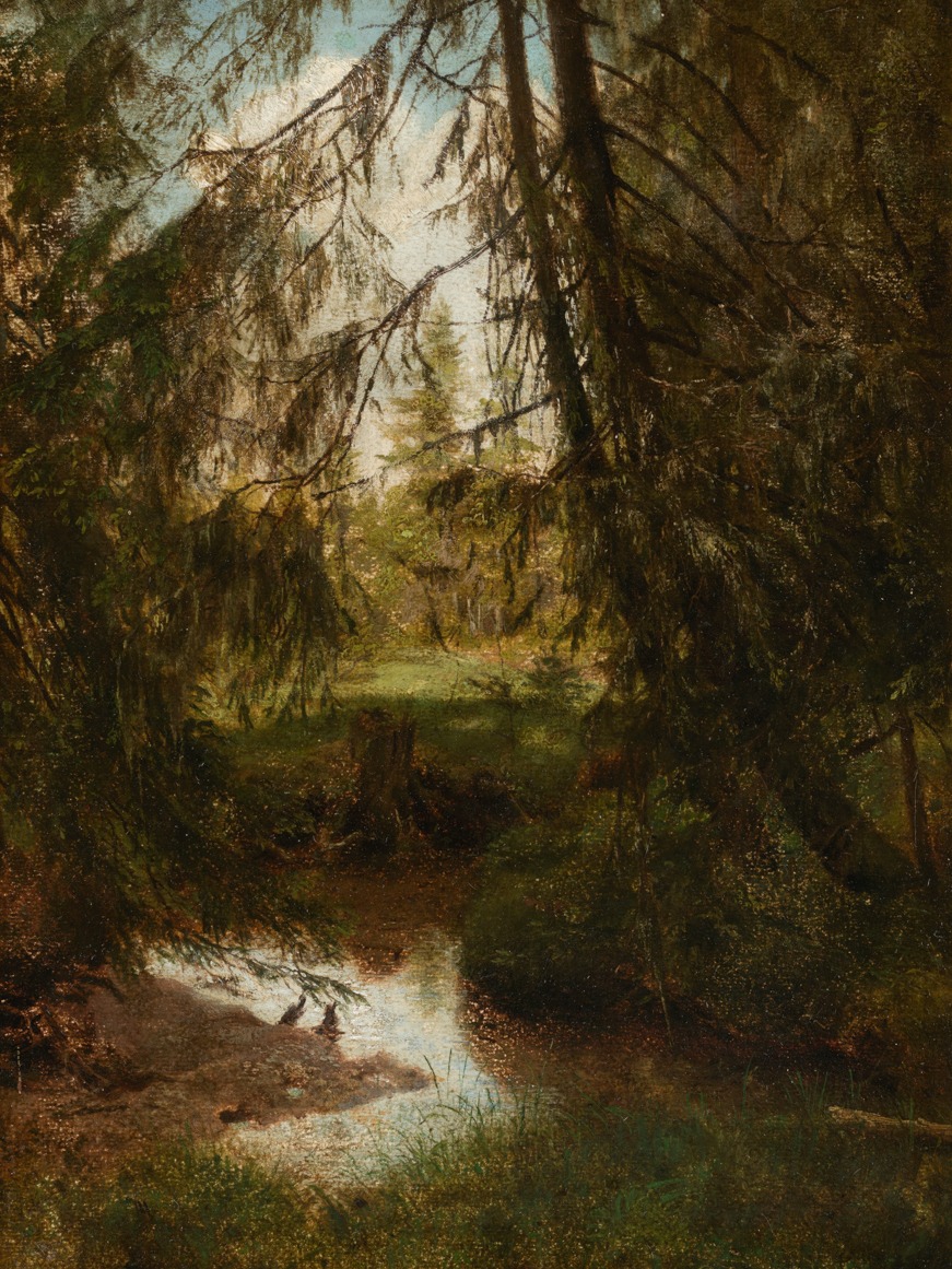 Hans Thoma – Fir Trees on the Forest Stream – Art Print on Paper or Canvas