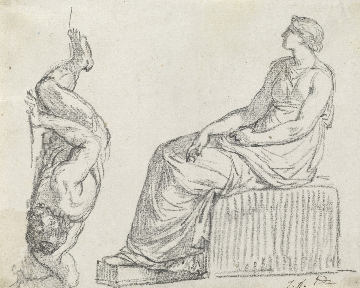 Jacques-Louis David – Seated Woman and Man Sprawling on the Ground Circa – Print