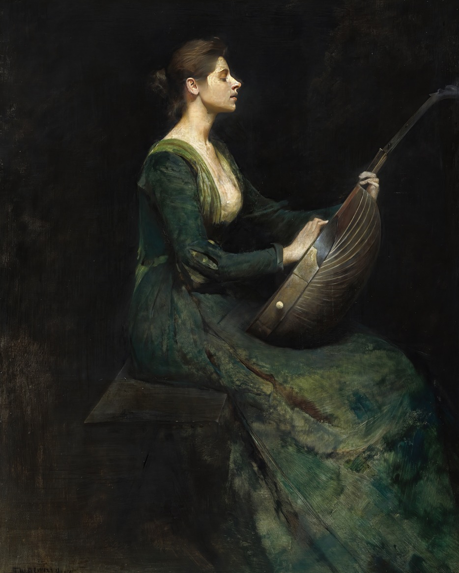 Thomas Wilmer Dewing – Lady With a Lute – Art Print on Paper or Canvas