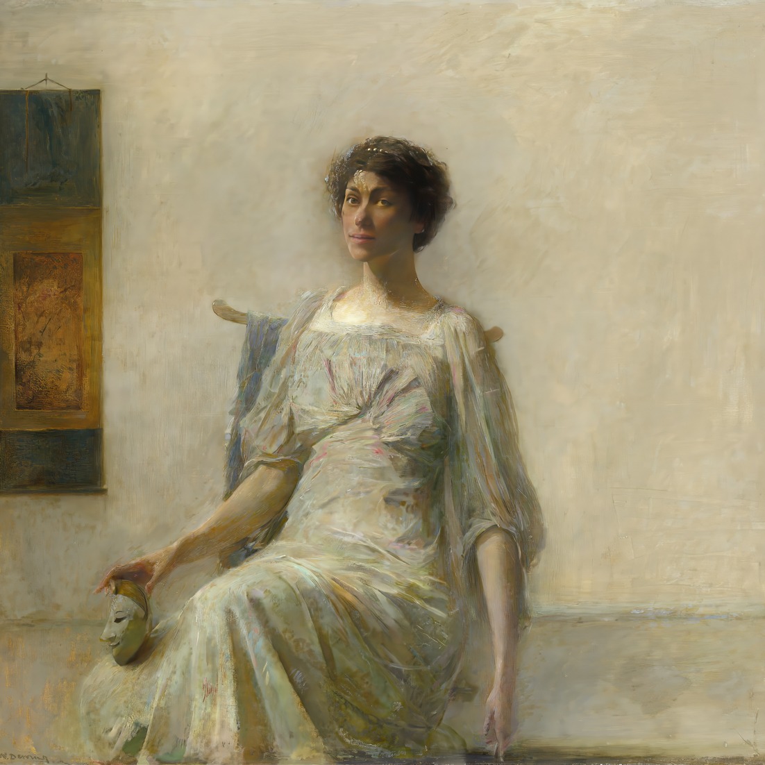 Thomas Wilmer Dewing – Lady With a Mask – Art Print on Paper or Canvas