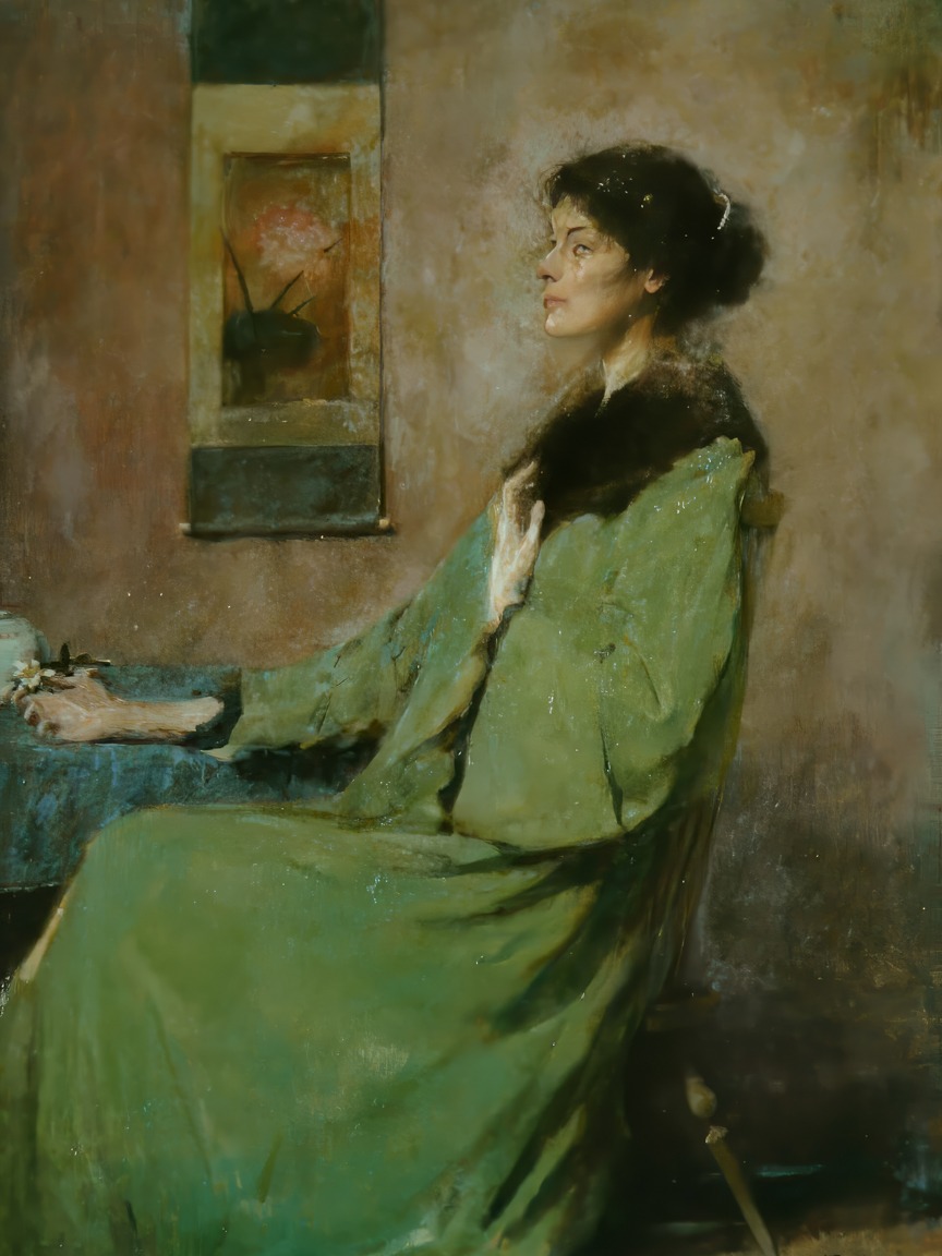 Thomas Wilmer Dewing – Portrait of a Lady Holding a Rose – Paper or Canvas