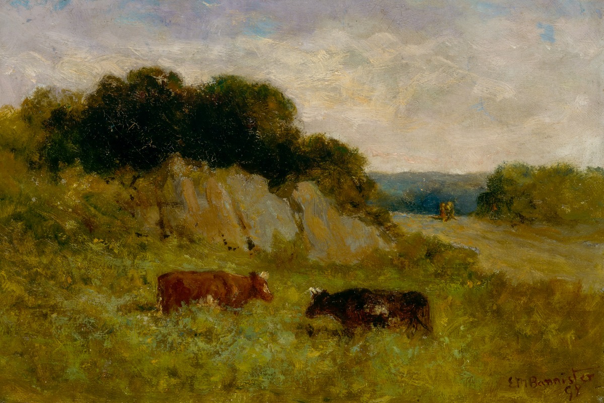 Edward Mitchell Bannister – Untitled, Landscape With Two Cows – Paper or Canvas
