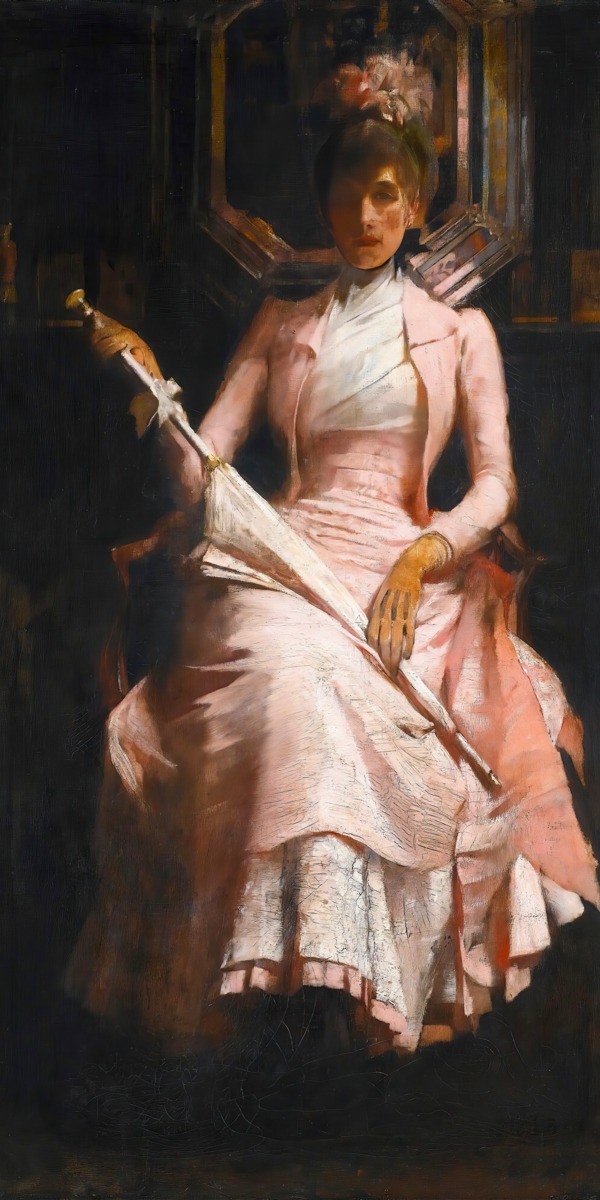 James Jebusa Shannon – The Pink Silk Dress – Art Print on Paper or Canvas