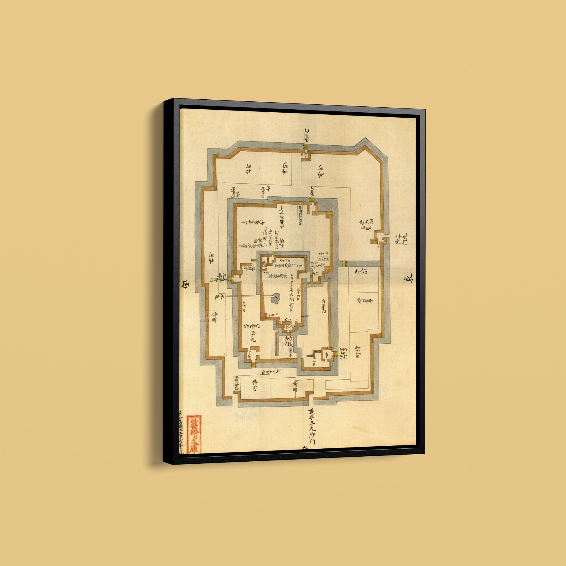 Vintage Maps – Japanese Castle Plan – Art Print on Paper or Canvas