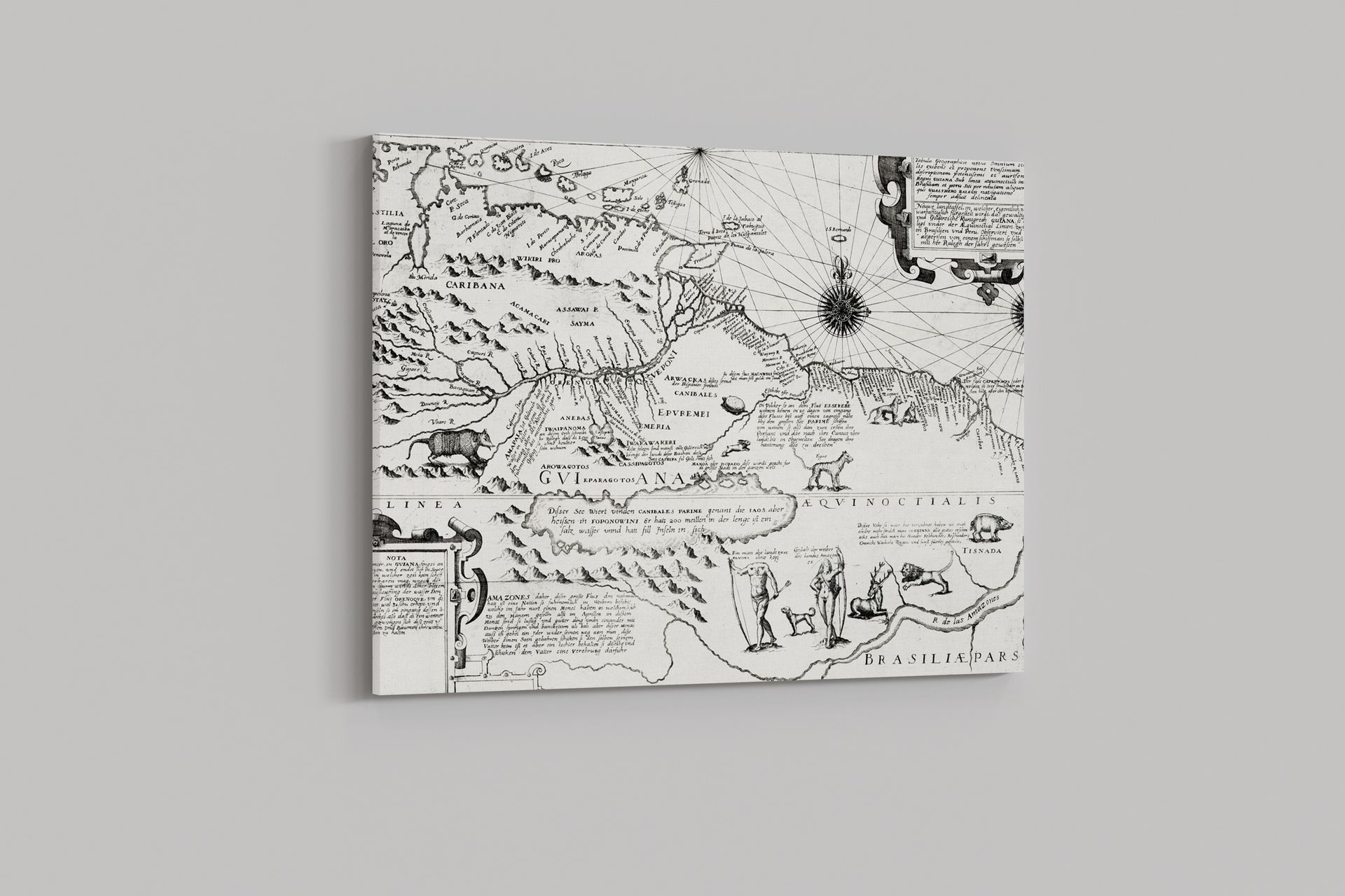Theodor de Bry – America Map From Grand Voyages – Art Print on Paper or Canvas