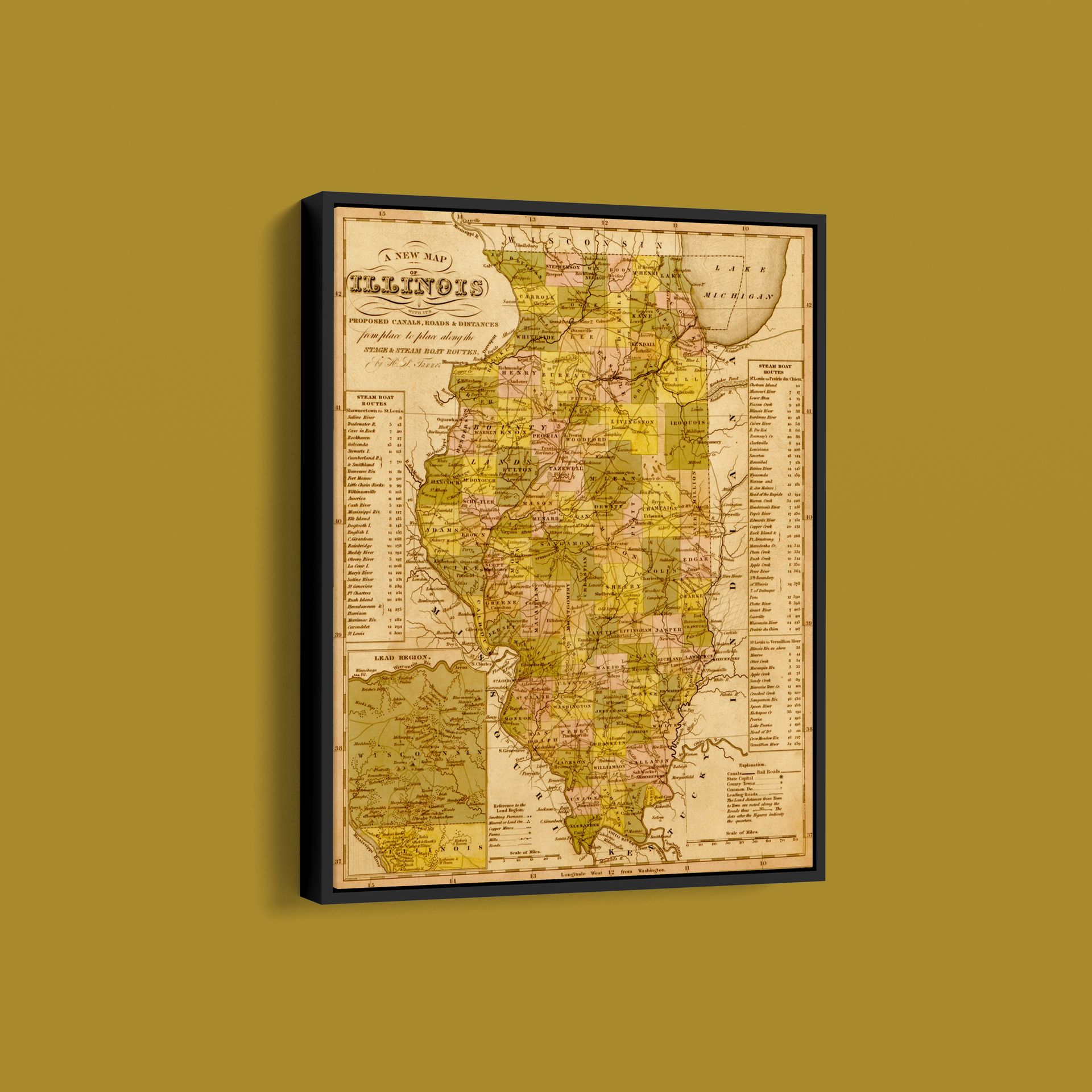 Vintage Maps – Illinois – Art Print on Paper or Canvas