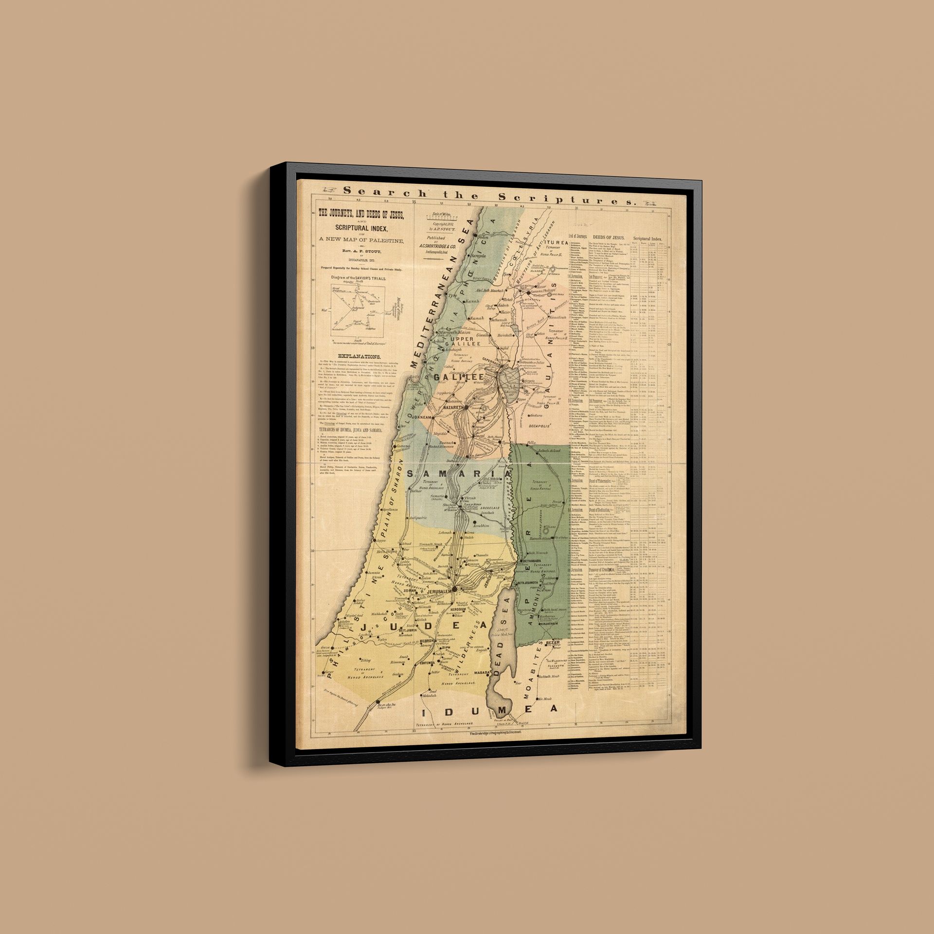 Vintage Maps - Journeys of Jesus - Art Print on Paper or Canvas