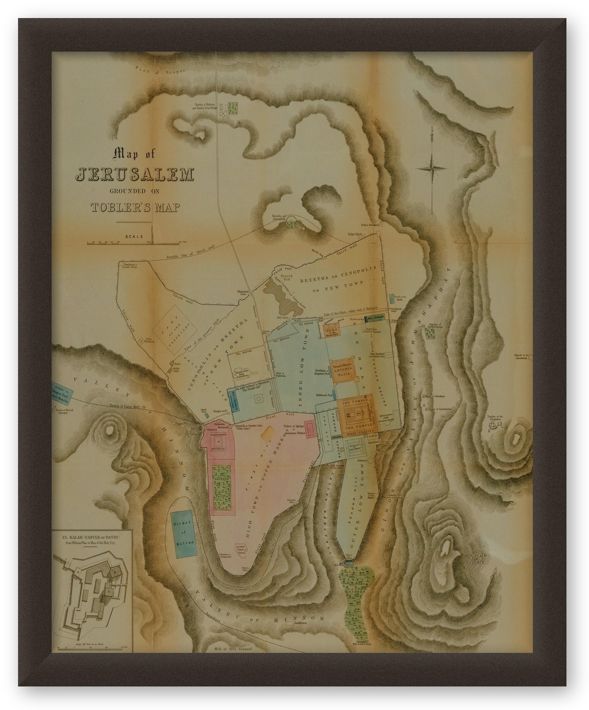 Vintage Maps – Semi Antique Map of Jerusalem – Art Print on Paper or Canvas