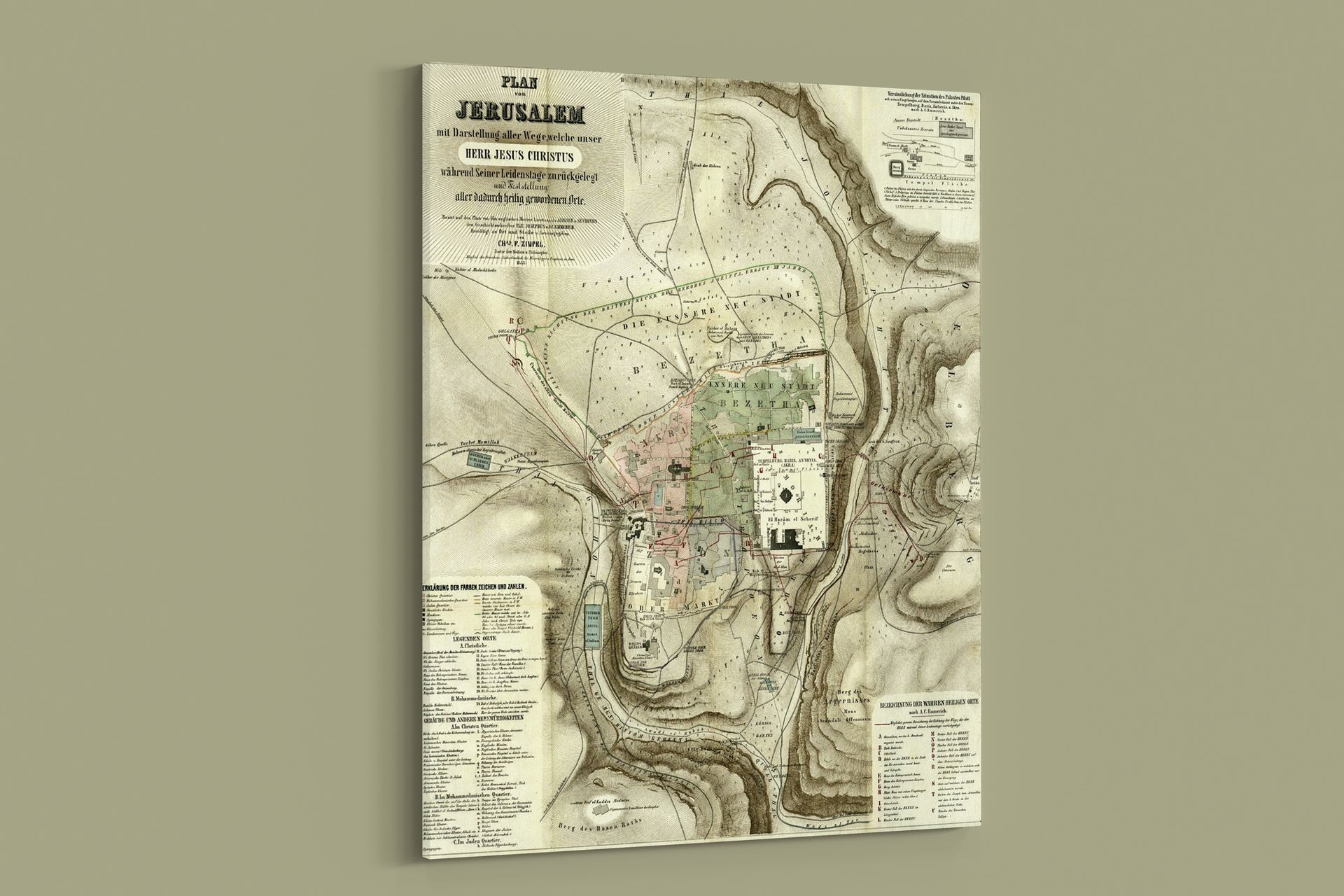 Vintage Maps – Antique Map of Jerusalem – Art Print on Paper or Canvas