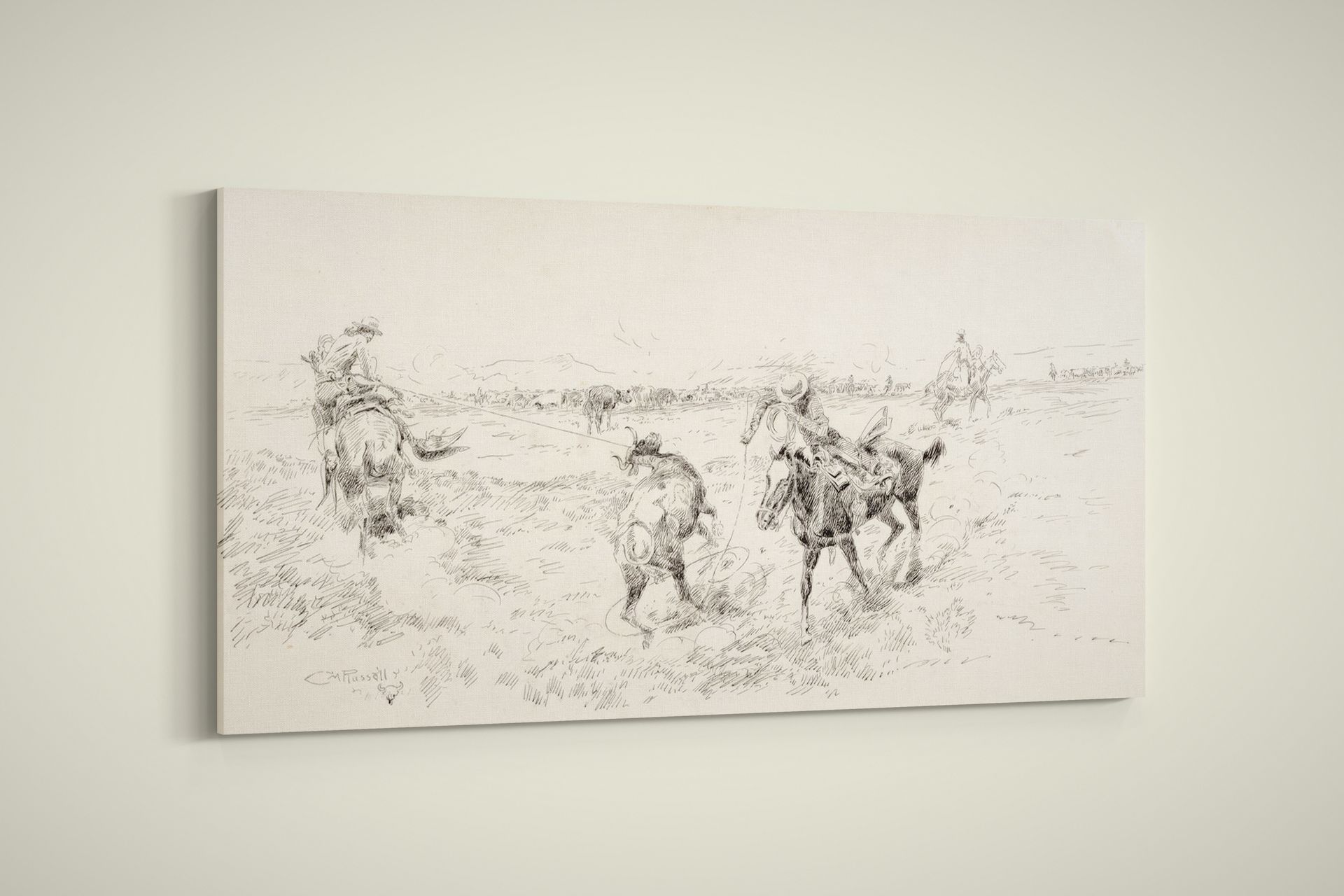 Charles Marion Russell – Work on the Roundup – Art Print on Paper or Canvas