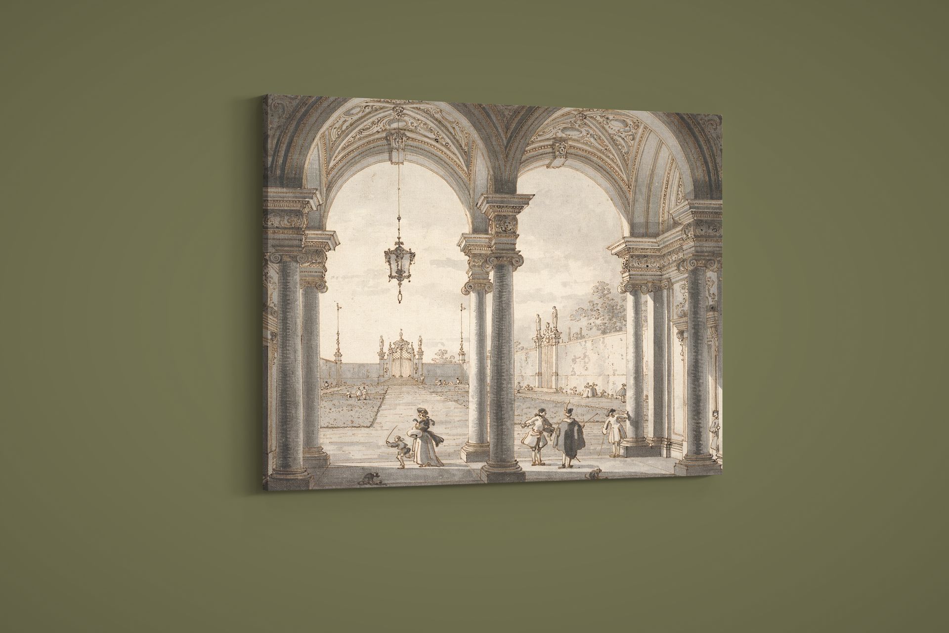 Canaletto – View Through a Baroque Colonnade Into a Garden – Paper or Canvas