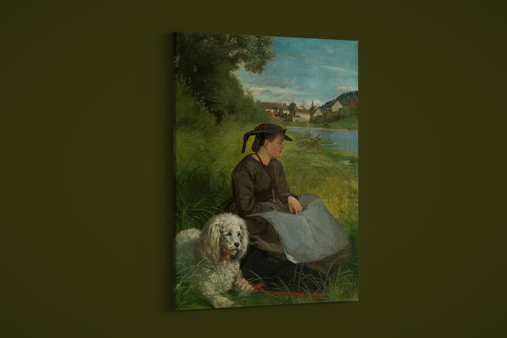 Hans Thoma – Agathe With White Dog – Art Print on Paper or Canvas