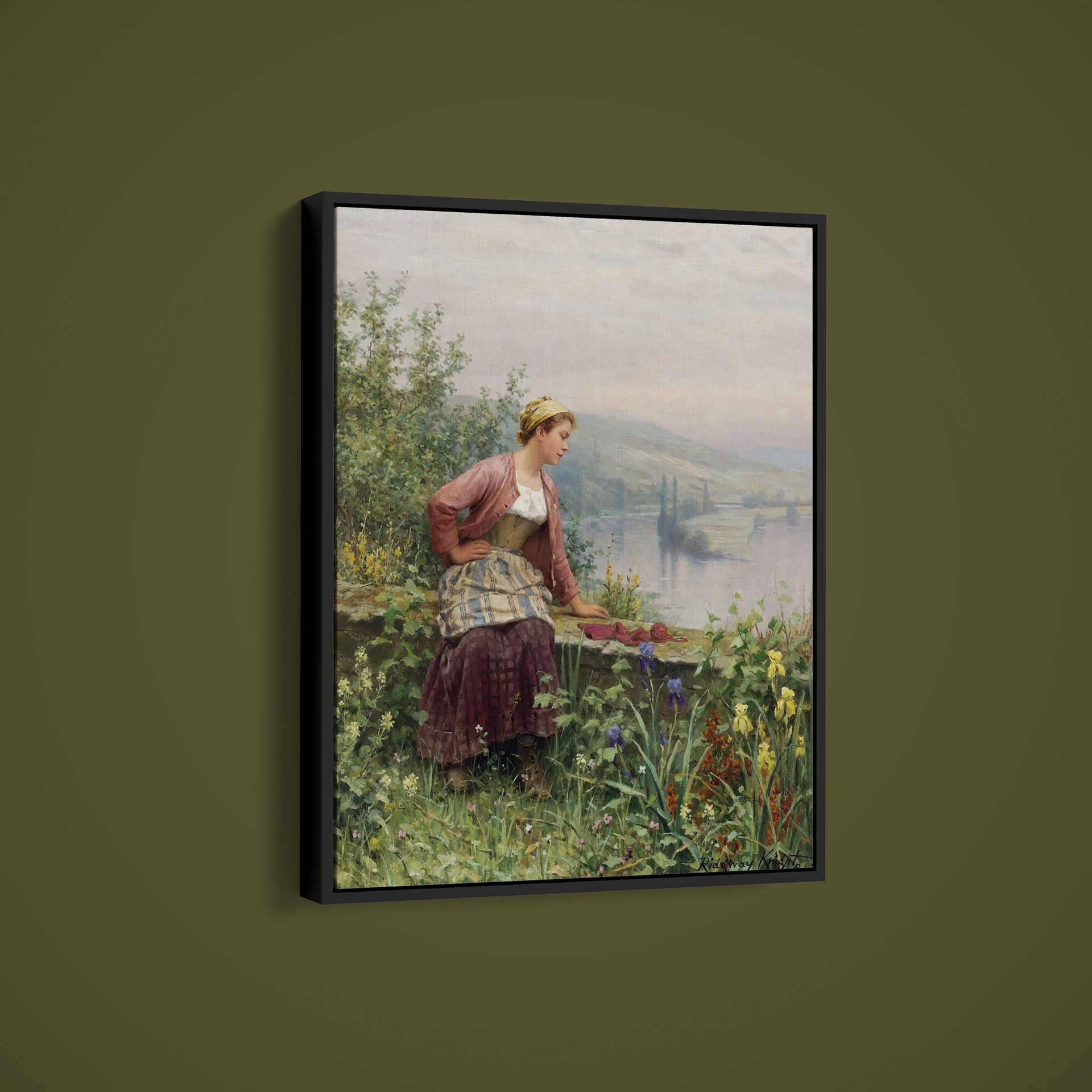 Daniel Ridgway Knight – Brittany Girl Overlooking a Stream – Paper or Canvas