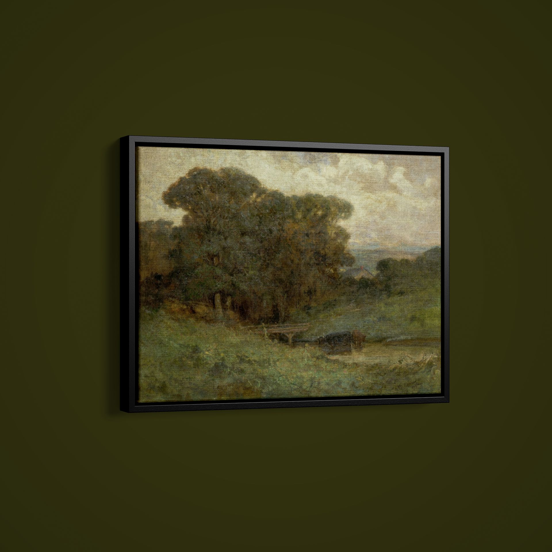 Bannister – Untitled, Forest Scene With Bridge, Cows in Stream in Foreground